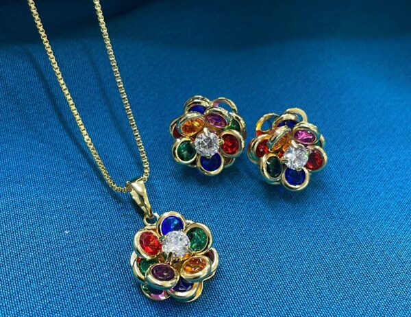 Necklace and Earring - Flower Set - Gold Plated