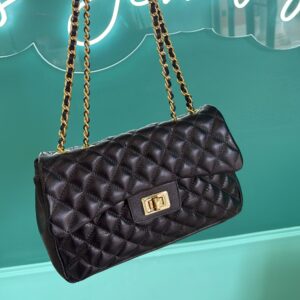 Real Leather Shoulder Bag - Black