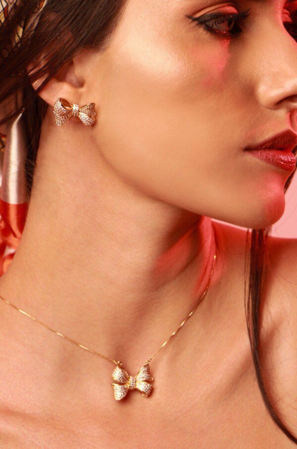 Earring and Necklace - Lace - Gold Plated Set